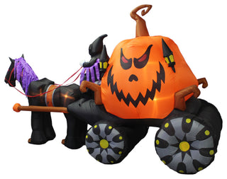 11.5' Long Halloween Inflatable Carriage With Ghost Skeleton and Pumpkin