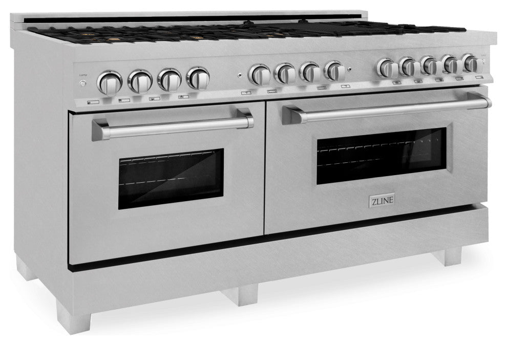 ZLINE 60" Dual Fuel Range, DuraSnow With Brass Burners RAS-SN-BR-60