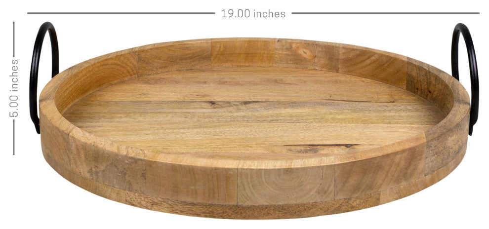 Mod Round Wooden Tray With Iron Handles