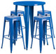 30" Round Blue Metal Bar 5-Piece Table Set With 4 Square Seat Backless Stools