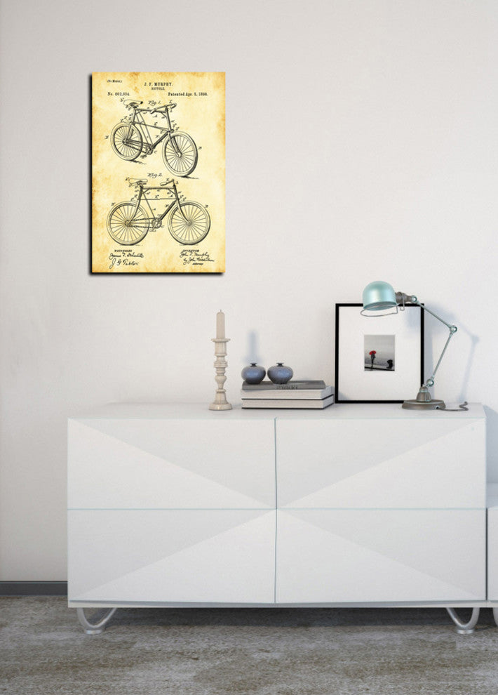 Epic Graffiti "Bicycle Vintage Patent Blueprint" Giclee Canvas Wall Art, 18"x26"