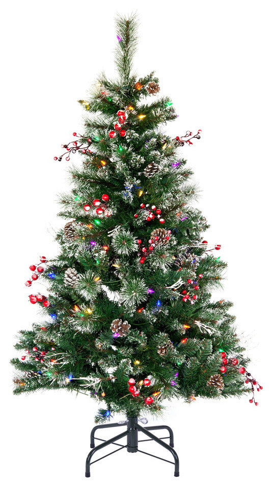 Vickerman B166246Led 4.5' Snow Pine And Berry Christmas Tree, Warm White Lights