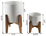 10" & 6.6" Chevron Ceramic Planter On Stand, Set Of 2