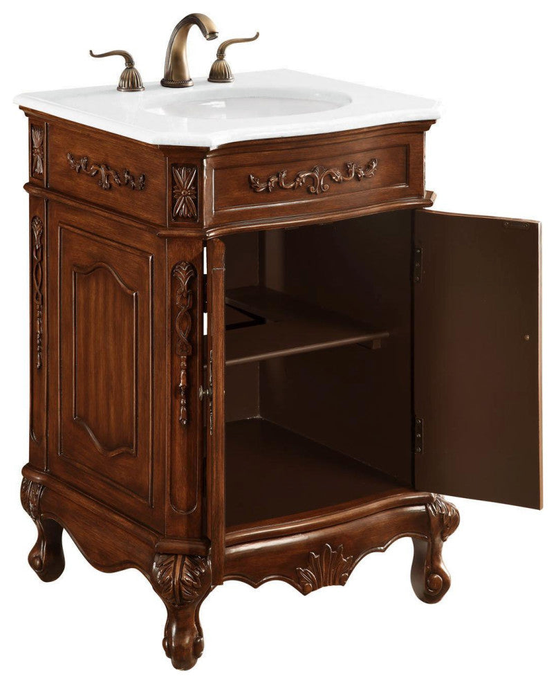 Bathroom Vanity, Teak, 24", Single Sink
