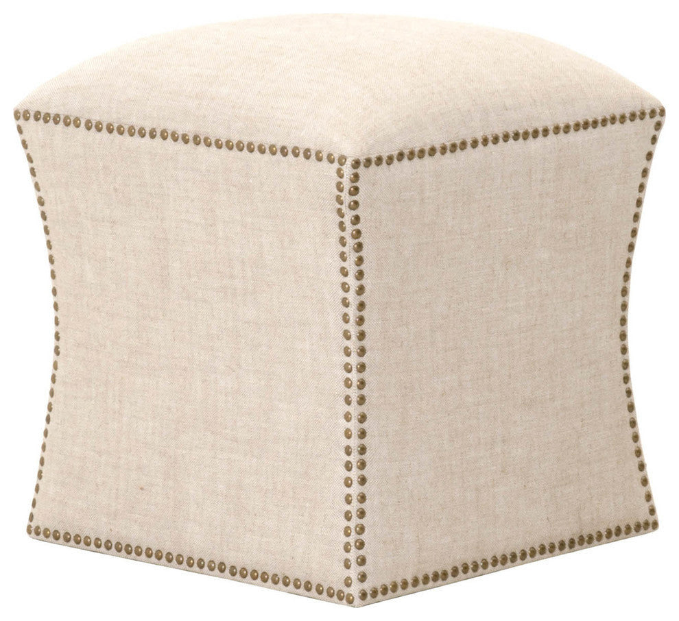 Benzara BM174252 Fully Upholstered Ottoman, Bisque Cream