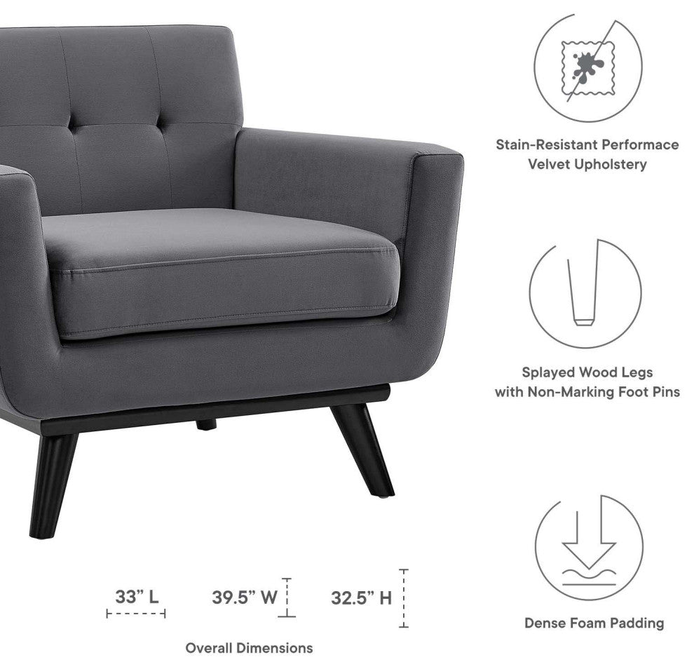 Armchair Accent Chair, Gray, Velvet, Modern, Mid Century Hotel Lounge Cafe