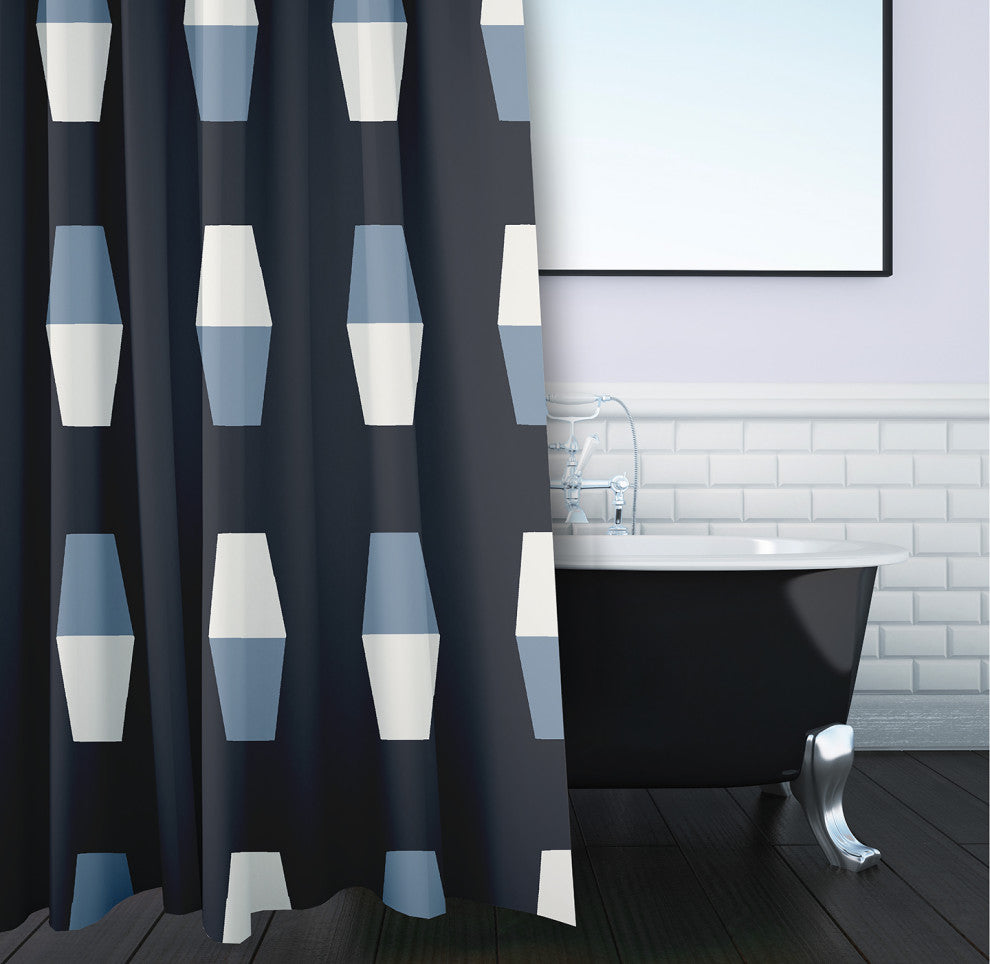 Bowling Pins Shark Blue 70" w x 73" h Shower Curtain