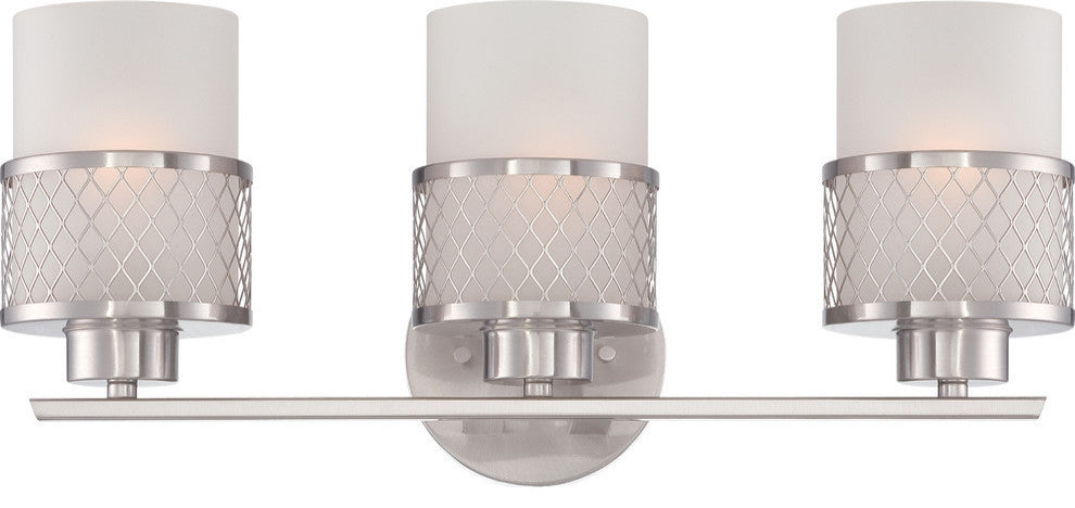 Nuvo 3-Light Fusion Vanity and Wall Light Fixture, Brushed Nickel