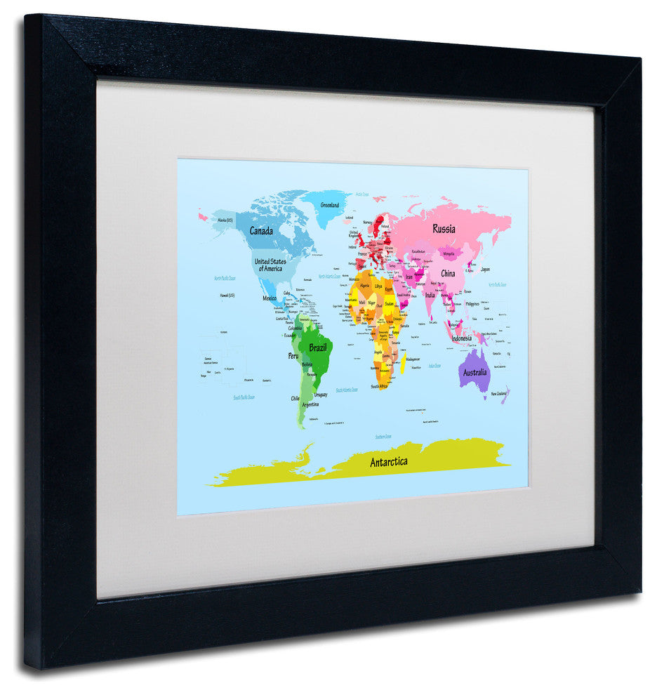 'World Map for Kids' Matted Framed Canvas Art by Michael Tompsett
