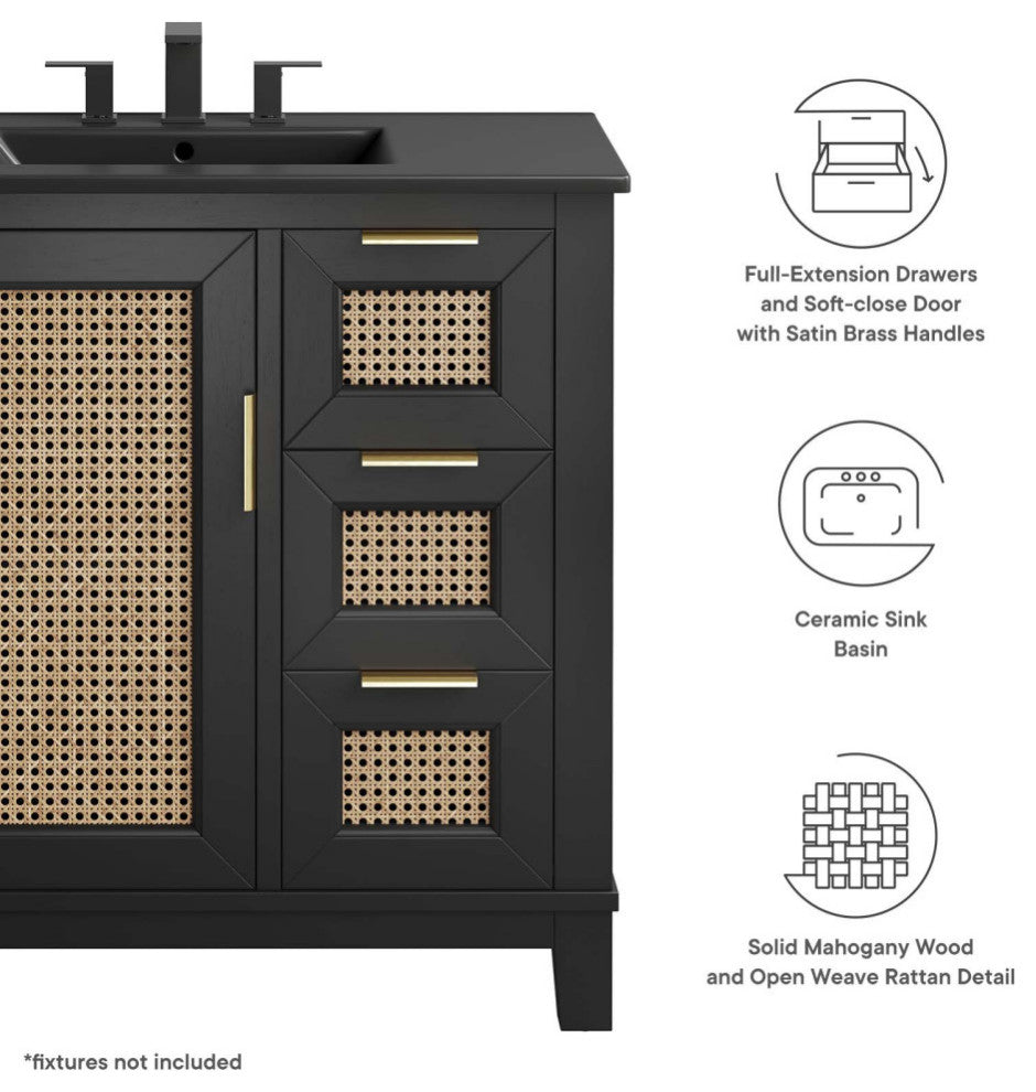 Dixie 36" Solid Wood Bathroom Vanity Cabinet, Black Black