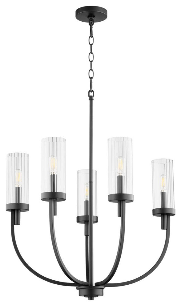 Quorum Ladin 5-Light Chandelier 601-5-69, Textured Black With Clear Glass