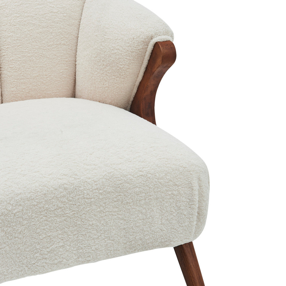 Florence Fabric Accent Chair Brown Legs, Shearling Beige