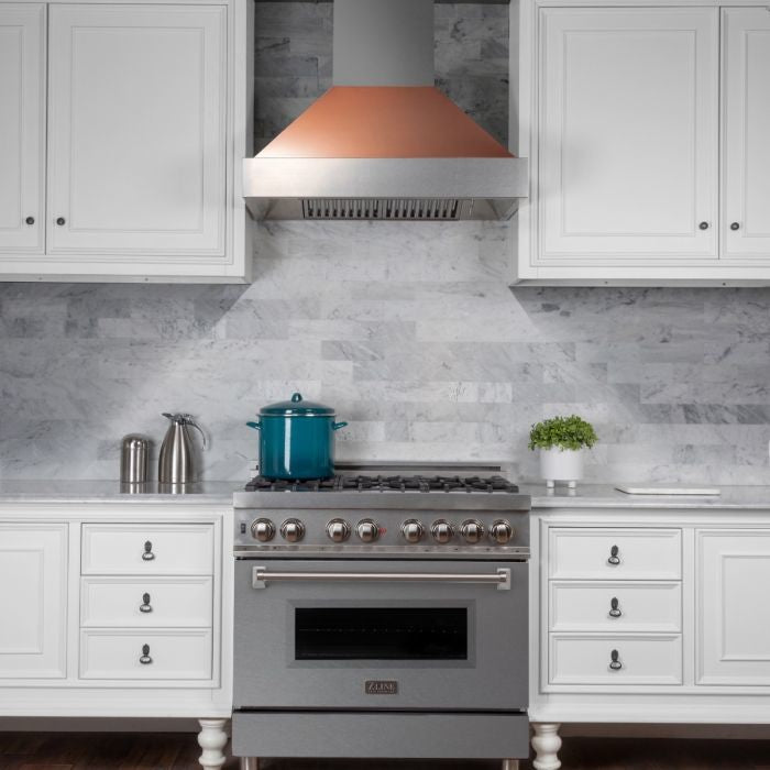 Ducted DuraSnow Stainless Steel Range Hood with Copper Shell