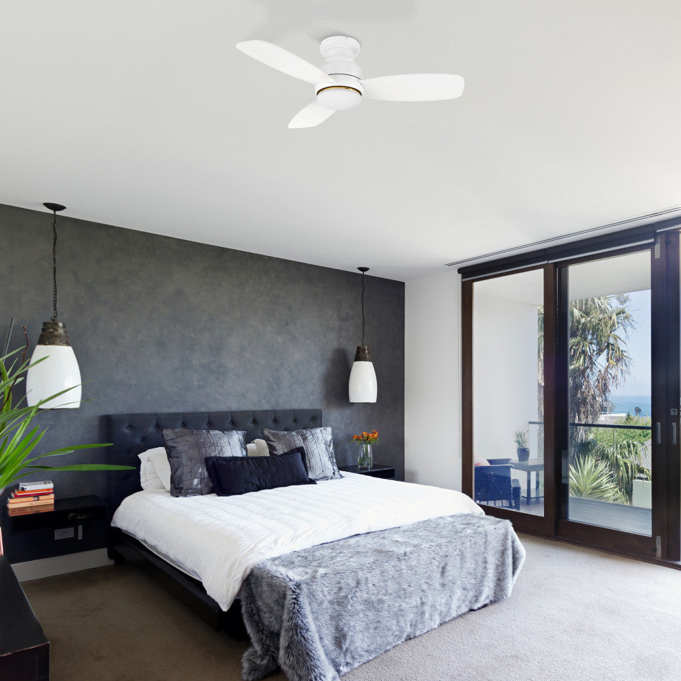 CARRO Flush Mount Indoor Ceiling Fan With Dim Light and Remote, White, 44"
