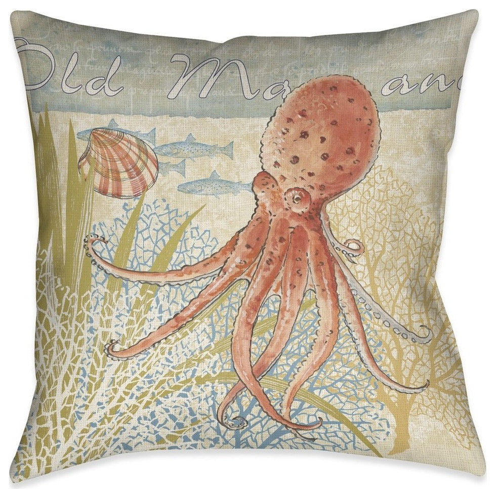 Laural Home Oceana Octopus 18" X 18" Indoor Decorative Pillow