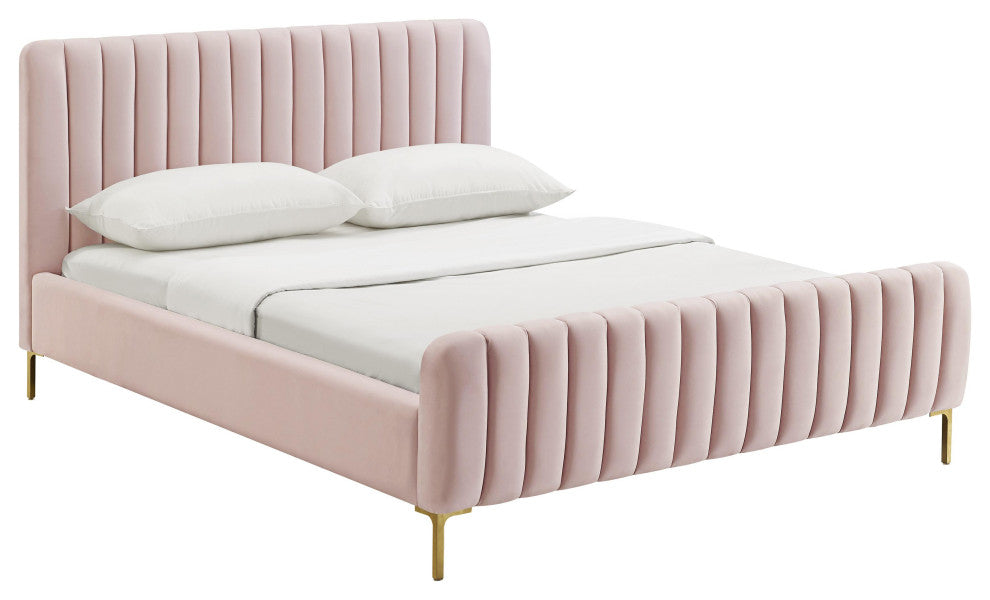 Angela Velvet Upholstered Bed, Blush, Queen