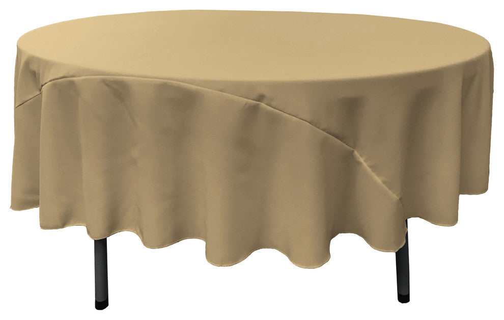 LA Linen Round Polyester Poplin, Taupe, 90" Round