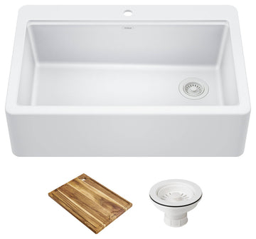 KRAUS Bellucci 33" Workstation Drop, Farmhouse Granite Kitchen Sink White