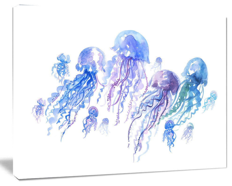 Blue Purple Jellyfish Group, Abstract Canvas Art Print, 40"x30"