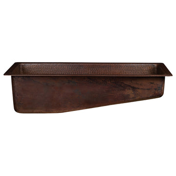 28" Rectangle Hammered Copper Slanted Bar/Prep Sink, 3.5" Drain Opening