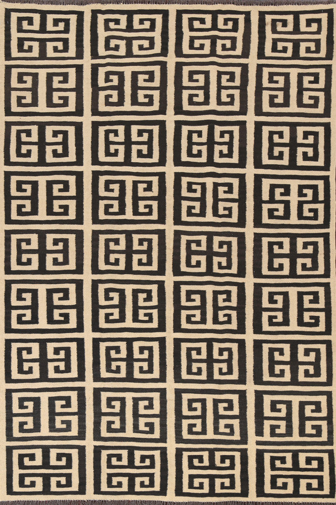 Natural Dye Tribal Geometric Kilim Oriental Area Rug Wool Flat-woven 6x8