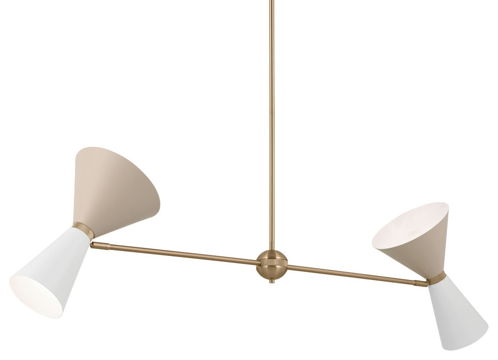 Phix 4 Light Chandelier Linear, Single, Champagne Bronze and Greige