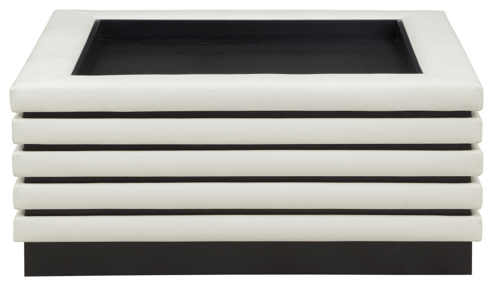 Rory Black Faux Leather Coffee Table, Cream, Square, Black Finish