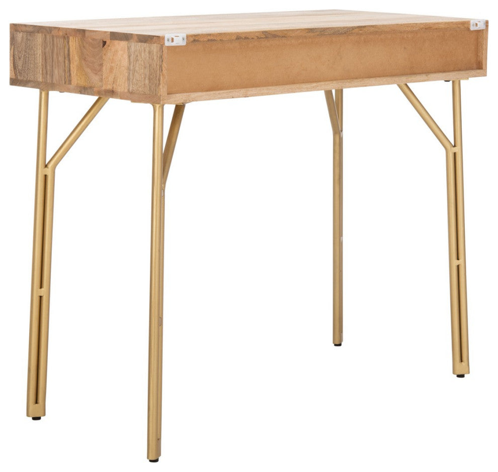 Safavieh Lily 2 Drawer Desk, Natural/Brass