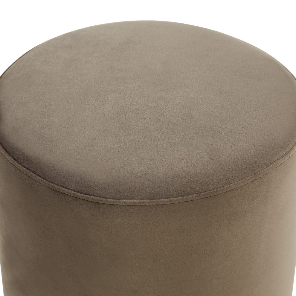 Remmey 16" Modern Round Velvet Vanity Ottoman, Dark Grey