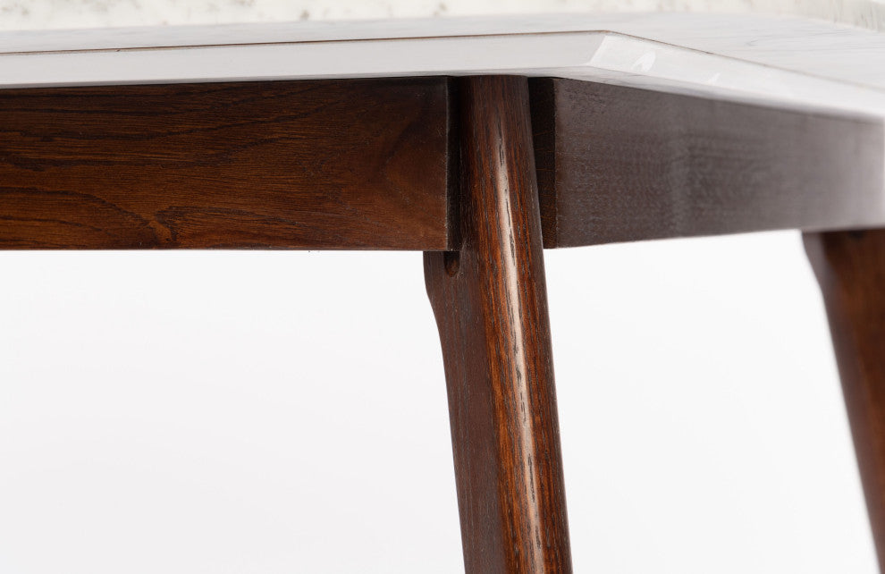 Avella 31" Round Italian Carrara White Marble Dining Table With Walnut Legs