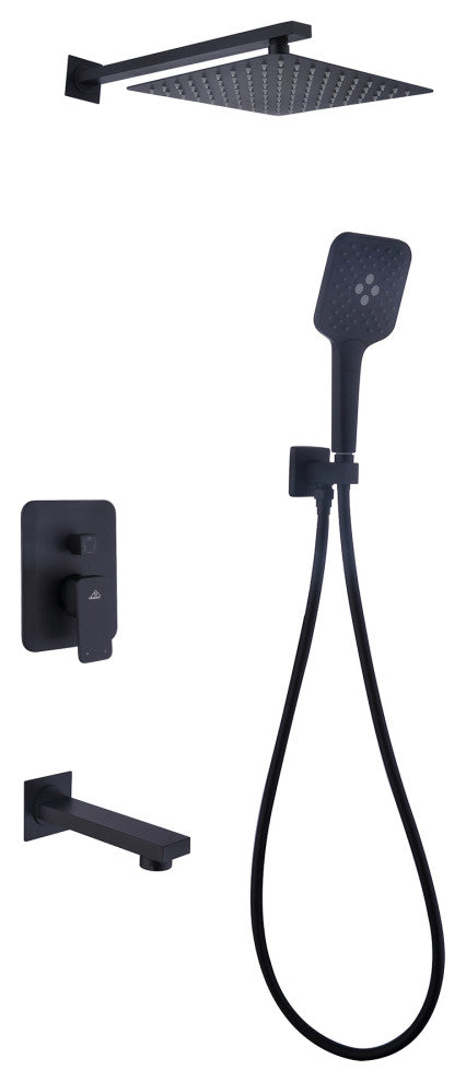 9inch Shower System Brushed Nickel Dual Head Waterfall Shower Bar System, Matte Black