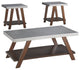Faux Tin & Wooden Table Set with Plank Style Lower Shelf, Set of 3, Brown