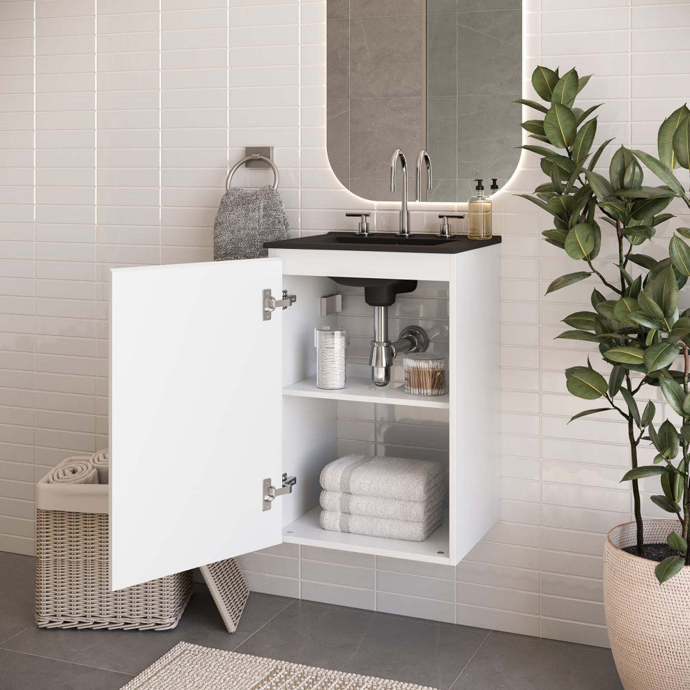 Bryn 18" Wall-Mount Bathroom Vanity, White Black