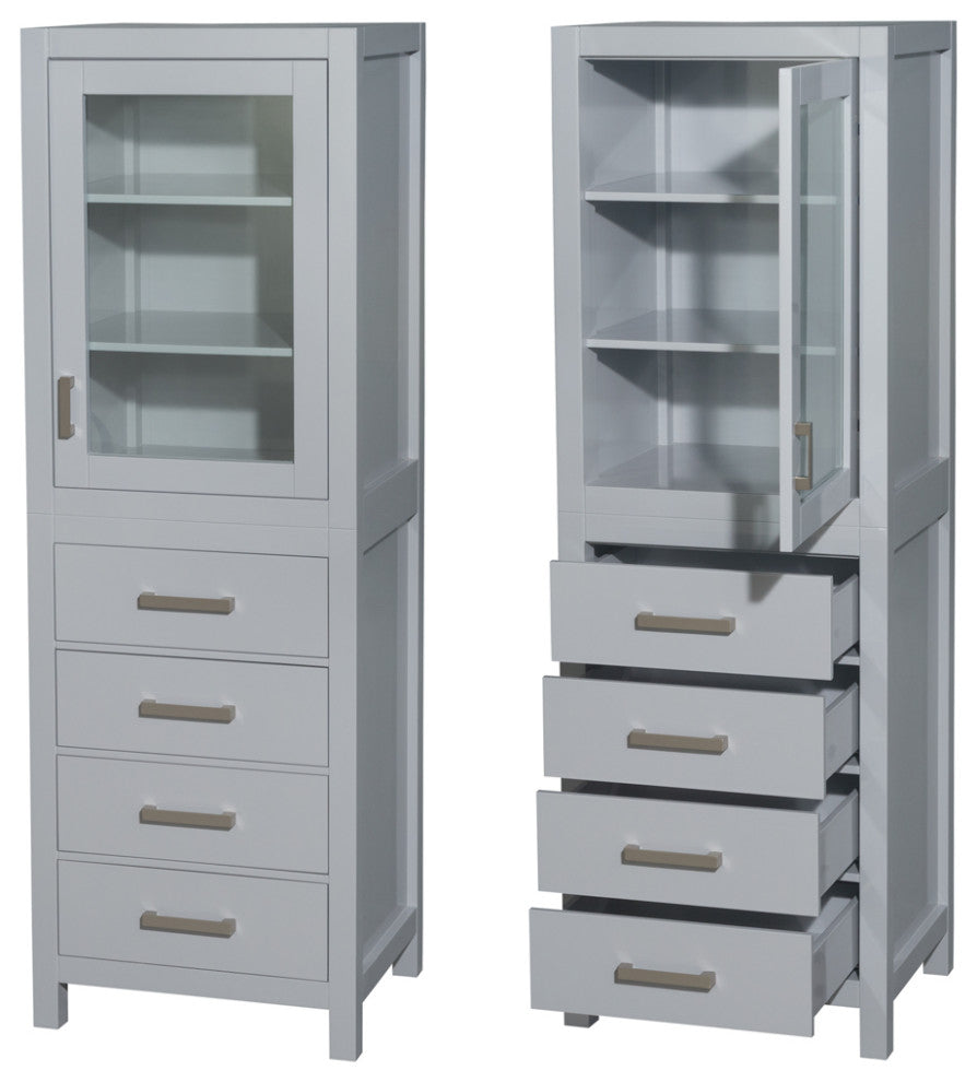 Sheffield 24" Linen Tower in Gray with Shelved Cabinet Storage and 4 Drawers