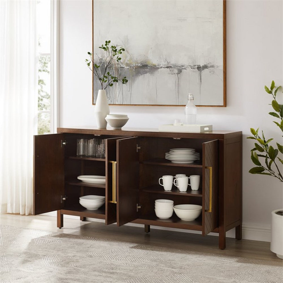 Crosley Furniture Darcy 4-Door Modern Wood Sideboard in Dark Brown