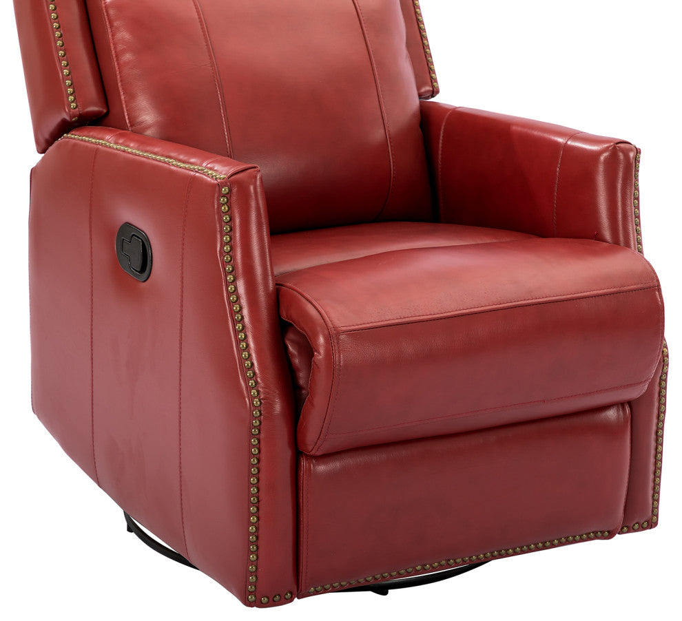 Genuine Leather Manual Swivel Recliner, Red