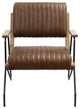 Benzara BM250697 Accent Chair With Leatherette Seat and Channel Stitch, Brown