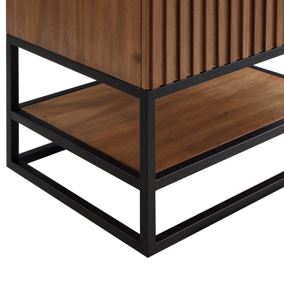 Terra Bathroom Vanity, Walnut/Matte Black With White Quartz, 36", White Quartz Top