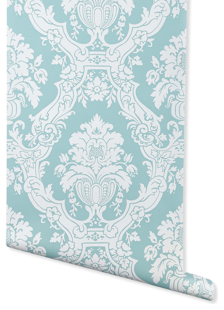 Mikado Damask Wallpaper, Teal, Bolt