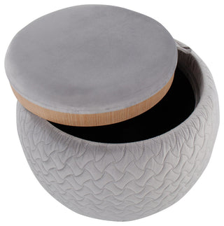 Tray Pouf, Silver Velvet, Natural Wood