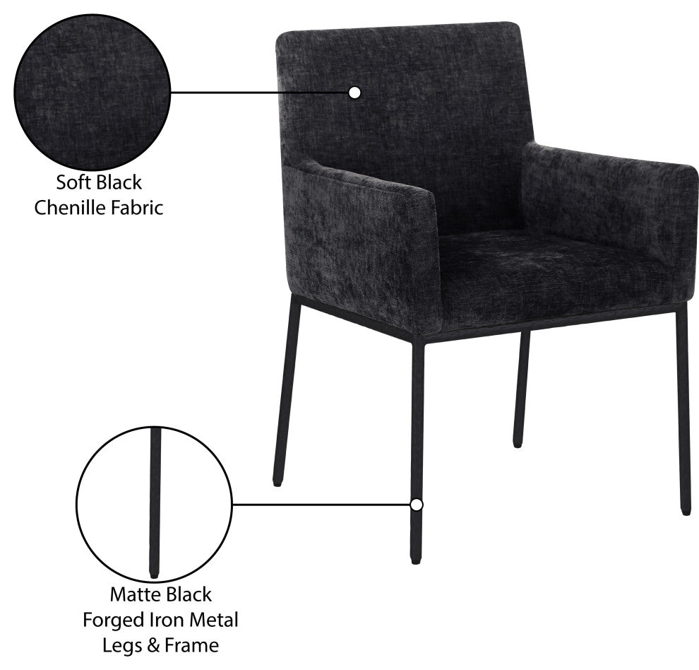 Reeves Upholstered Dining Chair, Black, Chenille , AC,  Matte Black, Set of 2