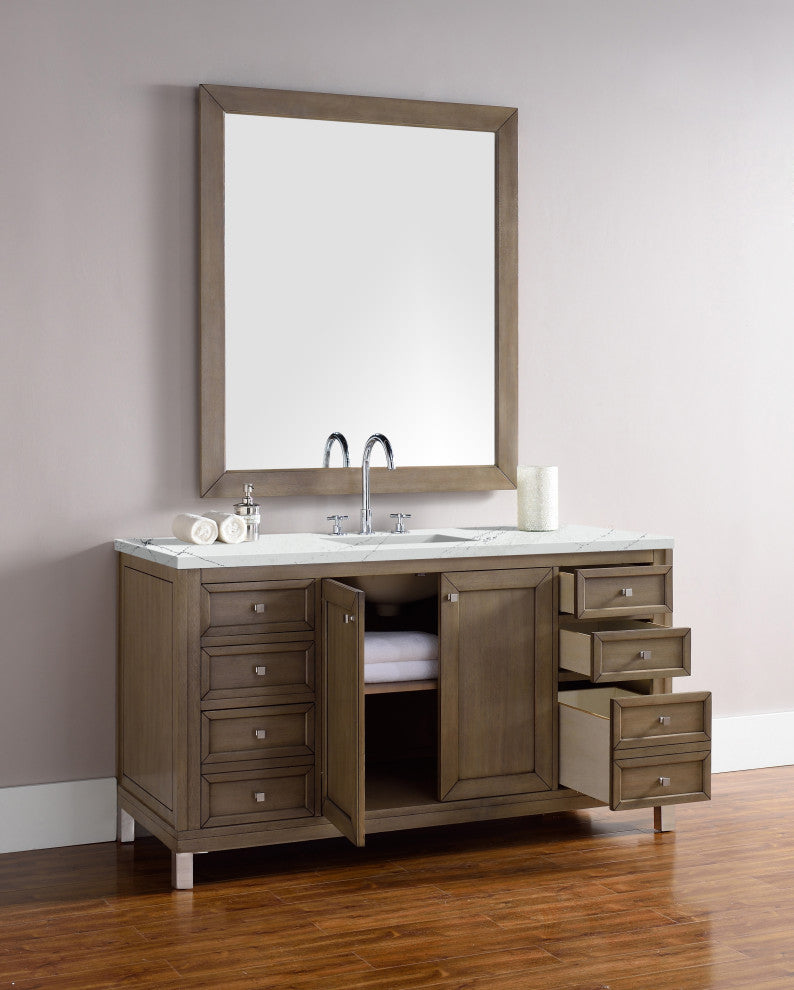 James Martin 305-V60S-WWW-3ENC 60" Vanity White Washed Walnut With Quartz Top
