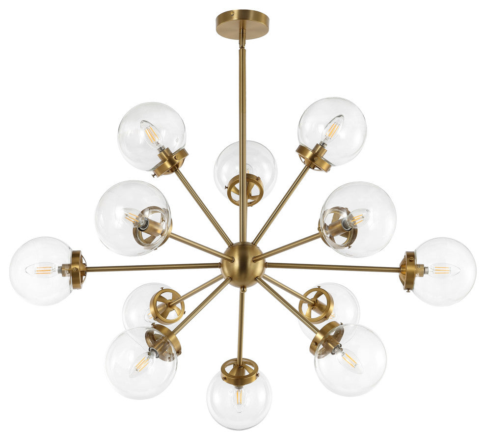 12-Light Dimmable Sputnik Sphere Chandelier, Clear Glass Shades