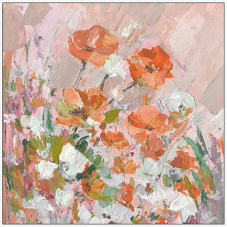 "Peachy Petals" Floater Framed Painting Print on Canvas, 12"x12"