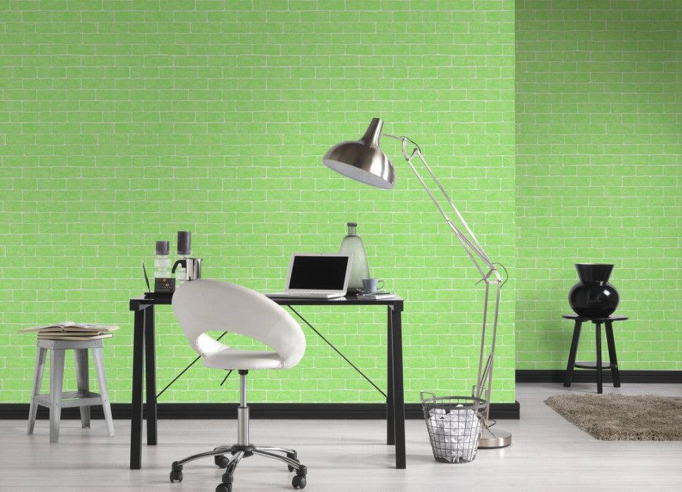 Faux Textured Wallpaper, Stone Wall, 359813, Green, One Roll