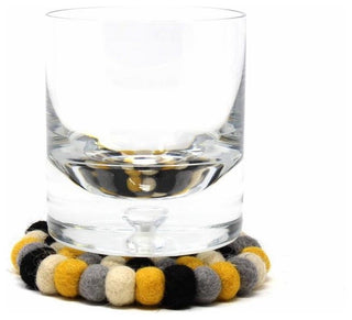 Felt Ball Coasters, Set of 4, Mustard