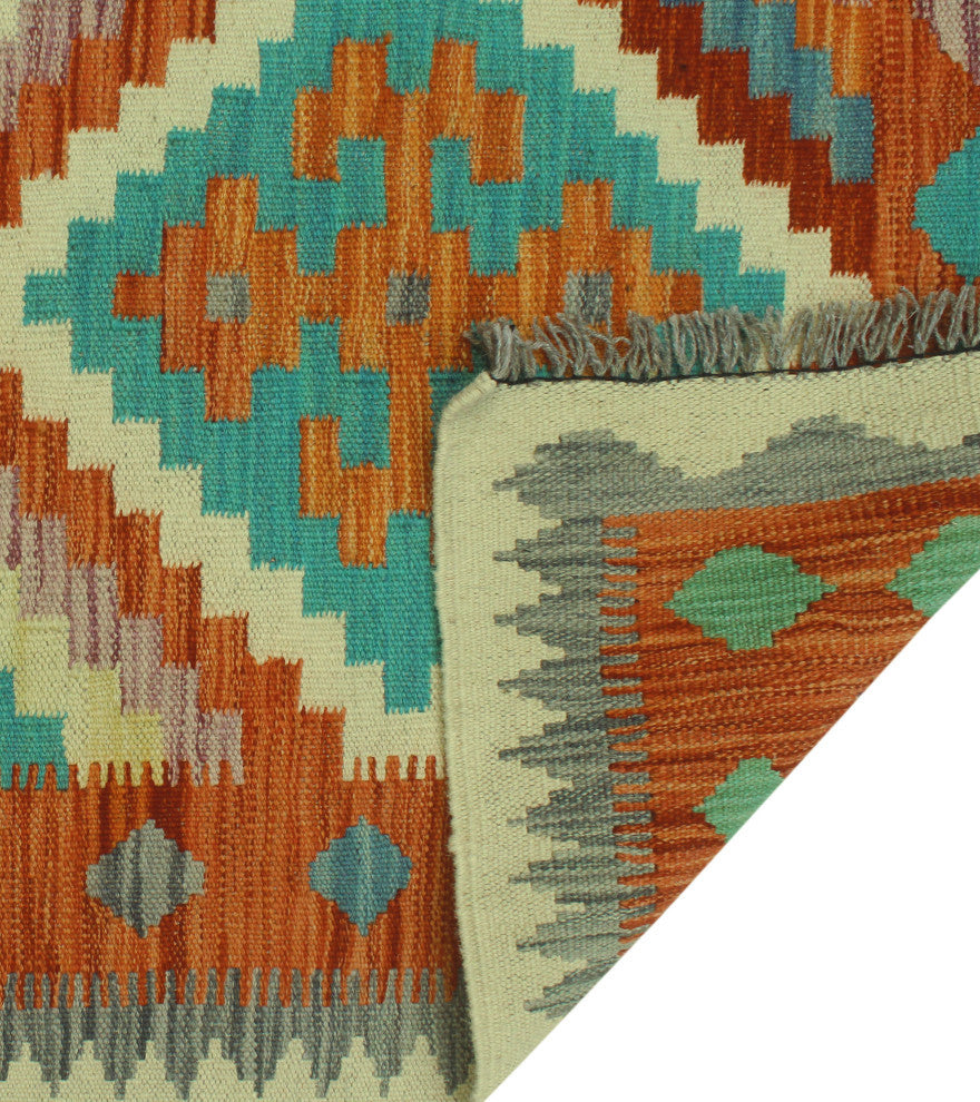 Sangat Kilim Irfan Rust/Light Blue Runner, 2'9x8'3