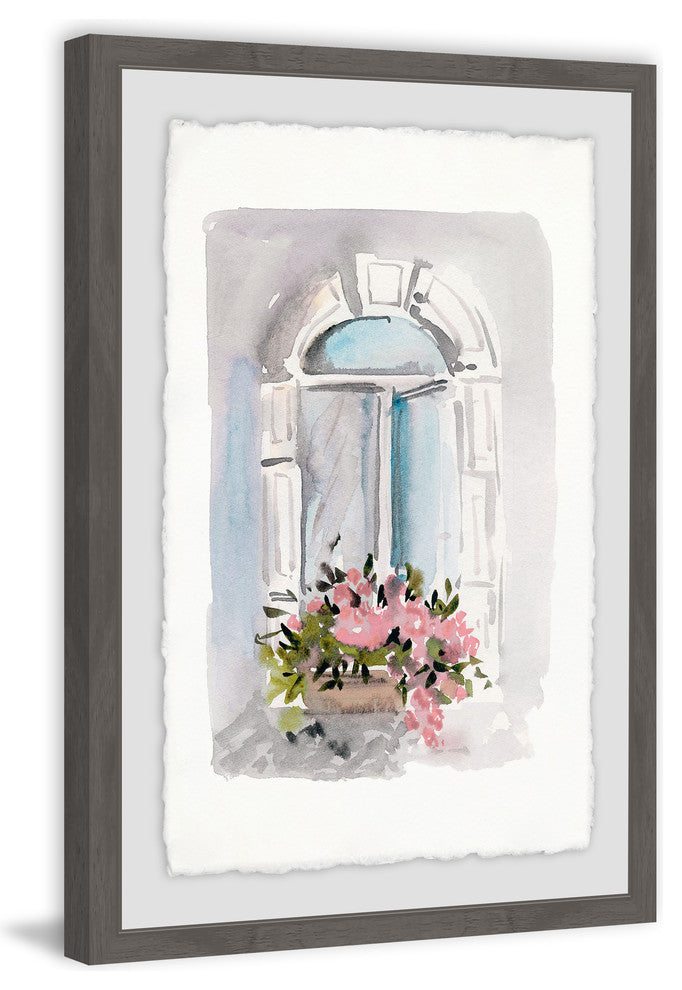 "Window Box Pink" Framed Painting Print, 16"x24"