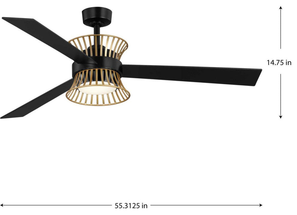 Bisbee Collection 55" 3-Blade Global Ceiling Fan, Matte Black