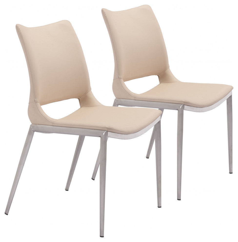 Set of Two Pink and Silver Faux Leather Dining Chairs